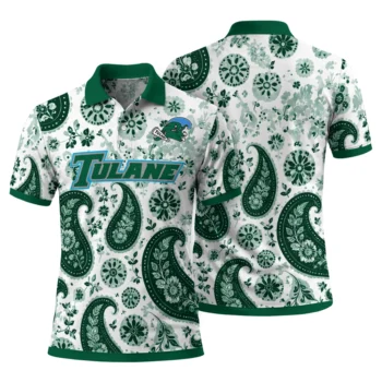 Tulane Green Wave Polo Shirt Custom Paisley Florals Green White Fashion Forward