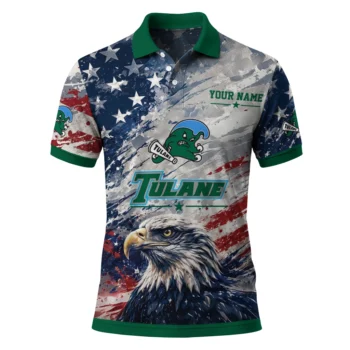 Tulane Green Wave Polo Shirt Custom Star Brushstrokes Green Blue Best Selling