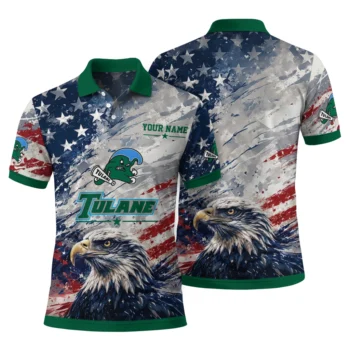 Tulane Green Wave Polo Shirt Custom Star Brushstrokes Green Blue Fashion Forward