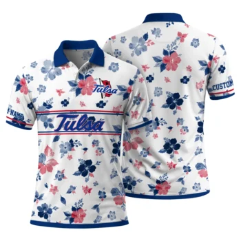 Tulsa Golden Hurricane Polo Shirt Personalized Floral Pinstripe Blue White Fashion Forward