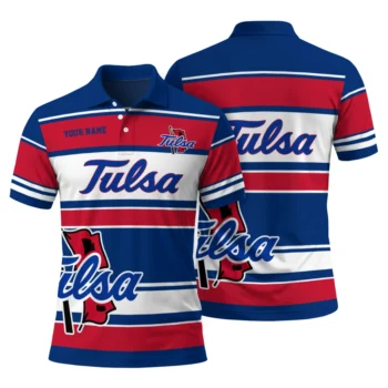 Tulsa Golden Hurricane Polo Shirt Personalized Horizontal Blocks Blue Fashion Forward