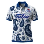 Tulsa Golden Hurricane Polo Shirt Personalized Paisley Florals Blue White Best Selling
