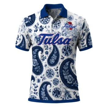 Tulsa Golden Hurricane Polo Shirt Personalized Paisley Florals Blue White Best Selling