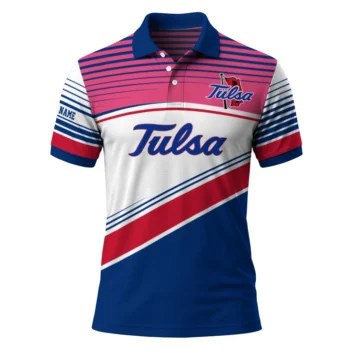 Tulsa Golden Hurricane Polo Shirt Personalized Slanted Stripes Blue White Best Selling