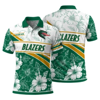 Uab Blazers Polo Shirt Customized Floral Angles Green White Fashion Forward