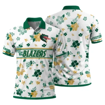 Uab Blazers Polo Shirt Customized Floral Pinstripe Green White Fashion Forward