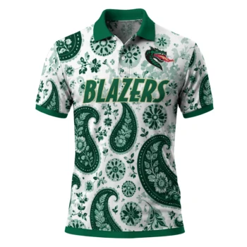 Uab Blazers Polo Shirt Customized Paisley Florals Green White Best Selling