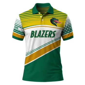 Uab Blazers Polo Shirt Customized Slanted Stripes Green White Best Selling