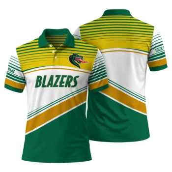 Uab Blazers Polo Shirt Customized Slanted Stripes Green White Fashion Forward