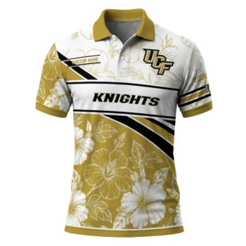 Ucf Knights Polo Shirt Personalized Floral Angles Gold White Best Selling