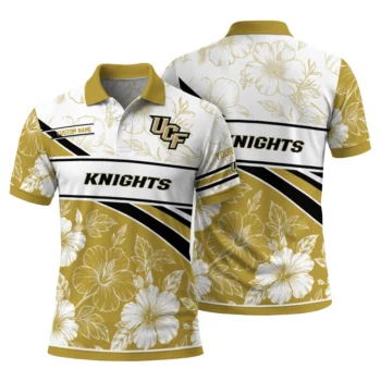 Ucf Knights Polo Shirt Personalized Floral Angles Gold White Fashion Forward