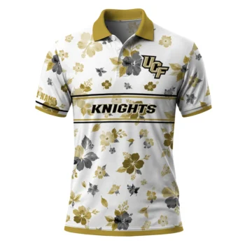Ucf Knights Polo Shirt Personalized Floral Pinstripe Gold White Best Selling