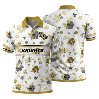 Ucf Knights Polo Shirt Personalized Floral Pinstripe Gold White Fashion Forward