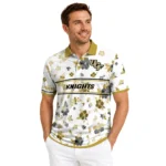Ucf Knights Polo Shirt Personalized Floral Pinstripe Gold White Best Selling