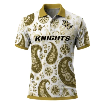 Ucf Knights Polo Shirt Personalized Paisley Florals Gold White Best Selling