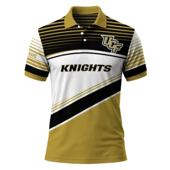 Ucf Knights Polo Shirt Personalized Slanted Stripes Gold White Best Selling