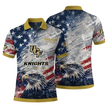 Ucf Knights Polo Shirt Personalized Star Brushstrokes Gold Blue Fashion Forward