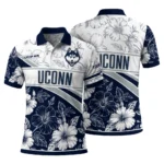Uconn Huskies Polo Shirt Personalized Floral Angles Blue White Best Selling