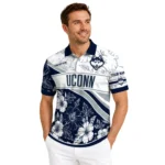 Uconn Huskies Polo Shirt Personalized Floral Angles Blue White Best Selling