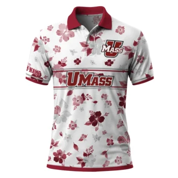 Umass Minutemen Polo Shirt Custom Floral Pinstripe Red White Best Selling