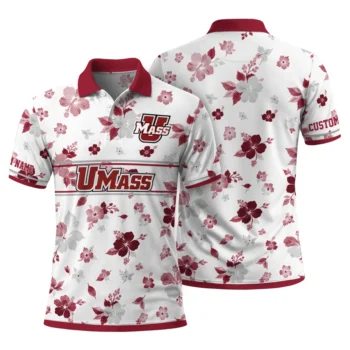 Umass Minutemen Polo Shirt Custom Floral Pinstripe Red White Fashion Forward