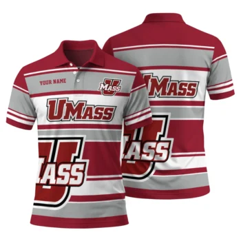 Umass Minutemen Polo Shirt Custom Horizontal Blocks Red Fashion Forward