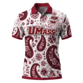 Umass Minutemen Polo Shirt Custom Paisley Florals Red White Best Selling
