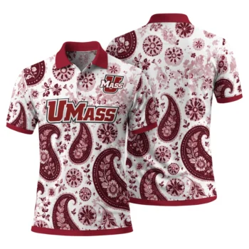 Umass Minutemen Polo Shirt Custom Paisley Florals Red White Fashion Forward