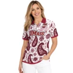 Umass Minutemen Polo Shirt Custom Paisley Florals Red White Best Selling