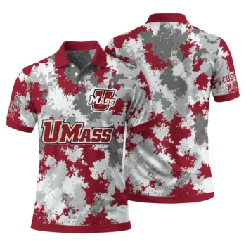 Umass Minutemen Polo Shirt Custom Pixel Camo Red Fashion Forward