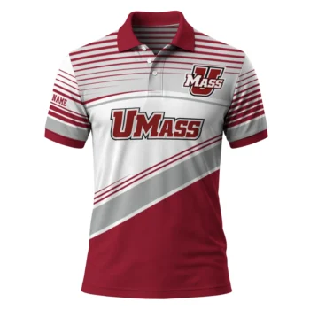 Umass Minutemen Polo Shirt Custom Slanted Stripes Red White Best Selling