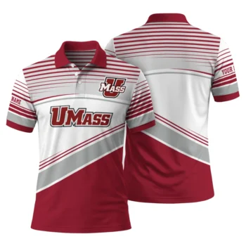 Umass Minutemen Polo Shirt Custom Slanted Stripes Red White Fashion Forward
