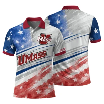 Umass Minutemen Polo Shirt Custom Star Stripes Red Blue Fashion Forward