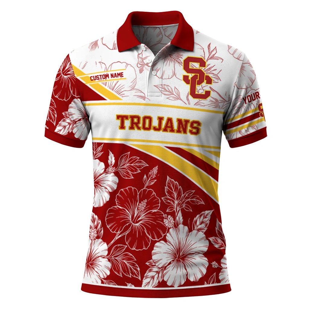 Usc Trojans Polo Shirt Customized Floral Angles Red White Best Selling Usc Trojans Polo Shirt Customized Floral Angles Red White Best Selling