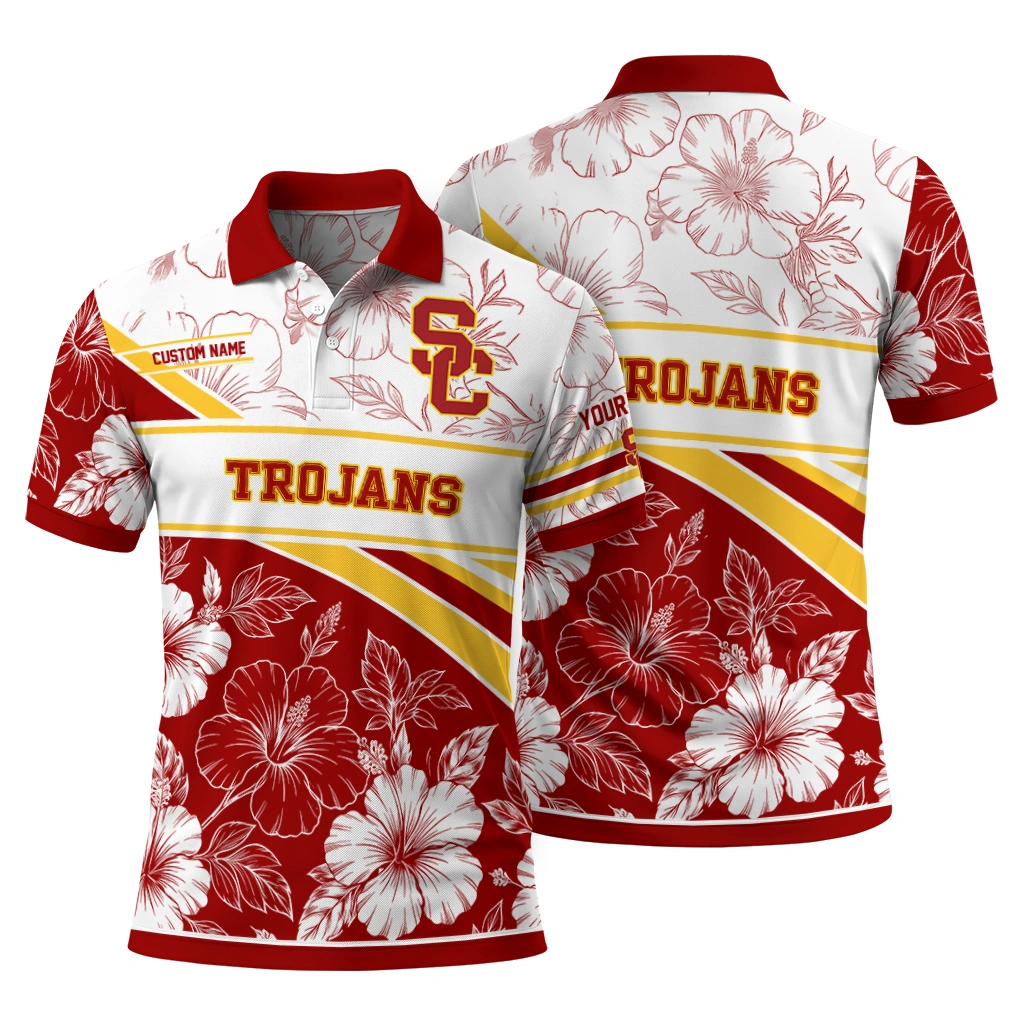Usc Trojans Polo Shirt Customized Floral Angles Red White Fashion Forward Usc Trojans Polo Shirt Customized Floral Angles Red White Fashion Forward
