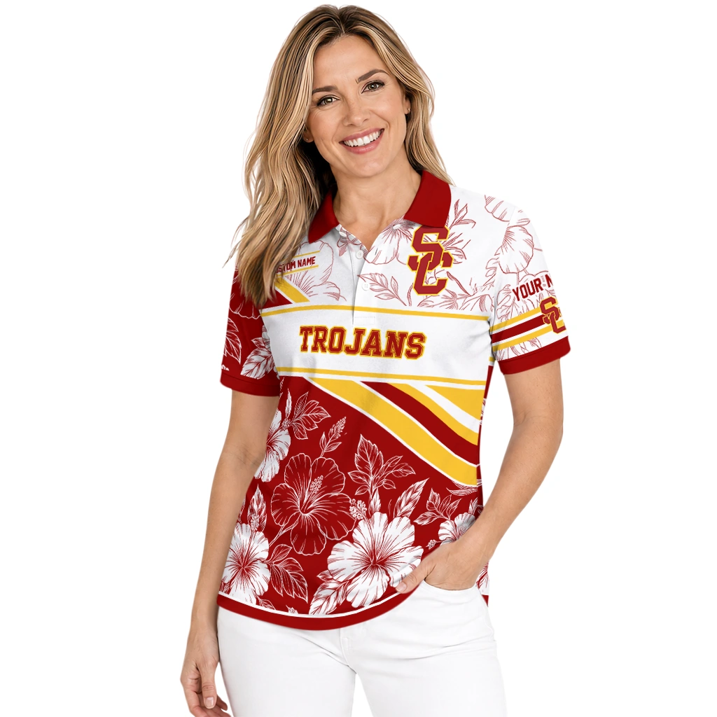 Usc Trojans Polo Shirt Customized Floral Angles Red White Latest Model Usc Trojans Polo Shirt Customized Floral Angles Red White Latest Model