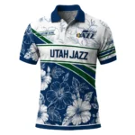 Utah Jazz Polo Shirt - Custom Floral Angles Navy White
