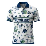 Utah Jazz Polo Shirt - Custom Floral Pinstripe Navy White