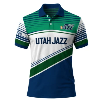 Utah Jazz Polo Shirt - Custom Slanted Stripes Navy White
