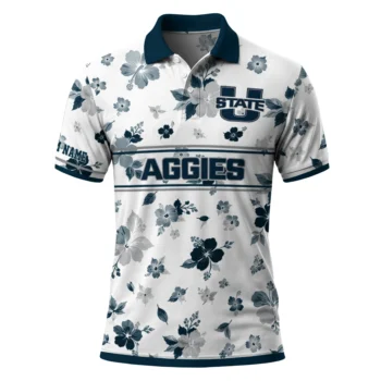 Utah State Aggies Polo Shirt Customized Floral Pinstripe Navy White Best Selling