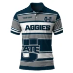 Utah State Aggies Polo Shirt Customized Horizontal Blocks Navy Best Selling