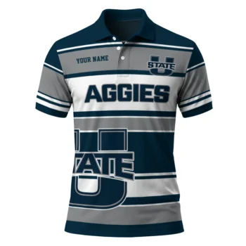 Utah State Aggies Polo Shirt Customized Horizontal Blocks Navy Best Selling