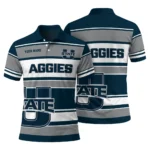 Utah State Aggies Polo Shirt Customized Horizontal Blocks Navy Best Selling