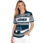 Utah State Aggies Polo Shirt Customized Horizontal Blocks Navy Best Selling