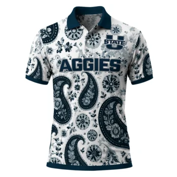 Utah State Aggies Polo Shirt Customized Paisley Florals Navy White Best Selling