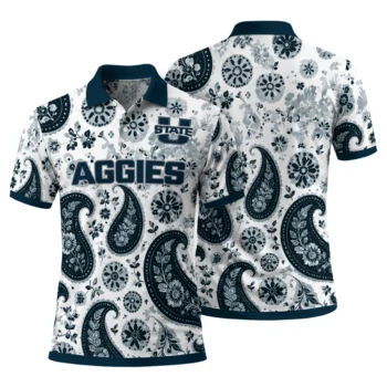 Utah State Aggies Polo Shirt Customized Paisley Florals Navy White Fashion Forward