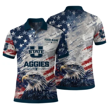 Utah State Aggies Polo Shirt Customized Star Brushstrokes Navy Blue Fashion Forward