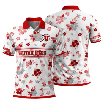 Utah Utes Polo Shirt Personalized Floral Pinstripe Red White Fashion Forward