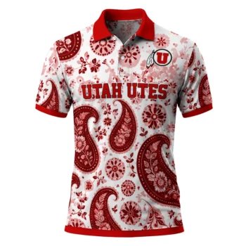 Utah Utes Polo Shirt Personalized Paisley Florals Red White Best Selling
