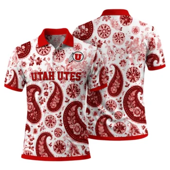 Utah Utes Polo Shirt Personalized Paisley Florals Red White Fashion Forward
